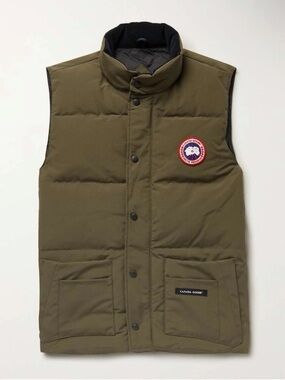 Canada Goose Olive Green Quilted Down Vest with Logo Patch